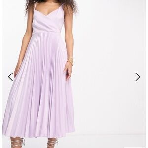 Closet London cowl neck pleated midi dress in lavender (US size 4)